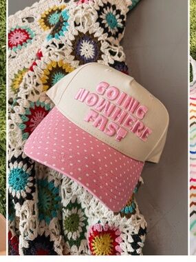 Etta & East Pink and Cream 'Going Nowhere Fast' Embroidered Baseball Cap